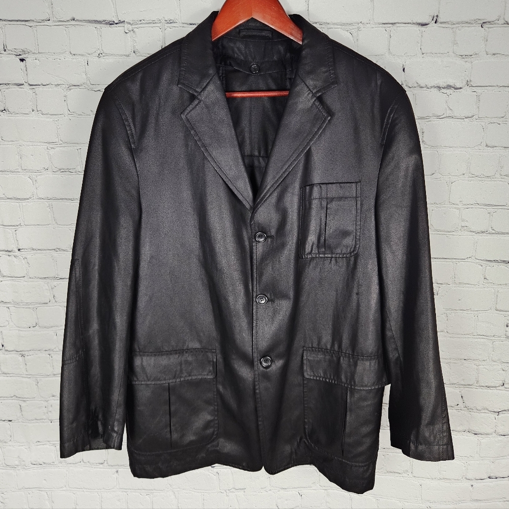 PIERRE CARDIN | faux leather lined button-up collared jacket blazer